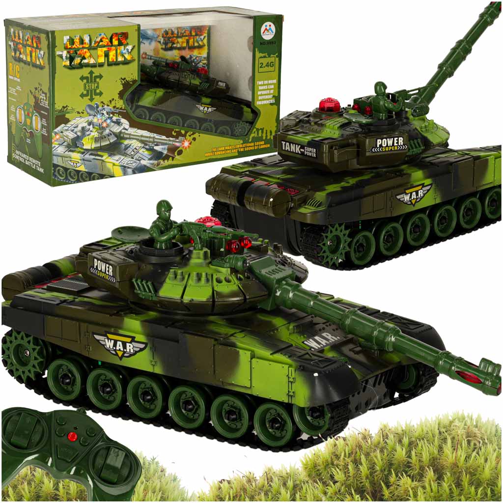 Radijo bangomis valdomas tankas RC War Tank 9993 2.4 GHz su miško kamufliažu