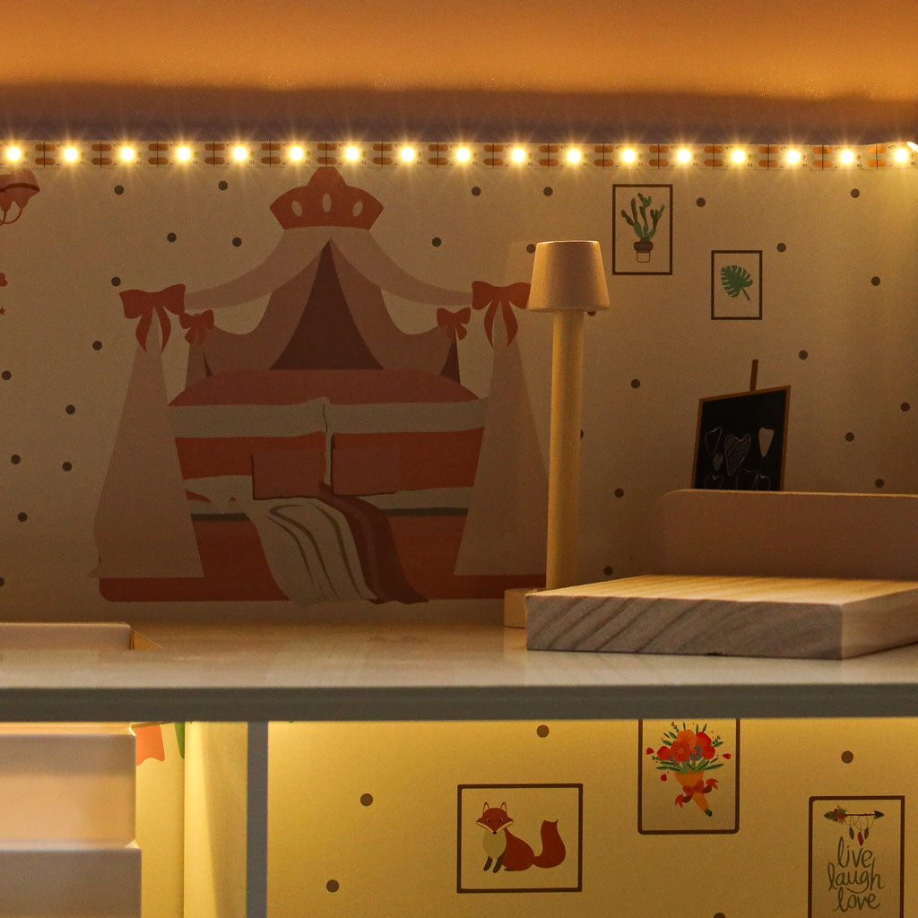 LULILO Peonio medinis lėlių namelis su LED apšvietimu, 70 cm, rožinis