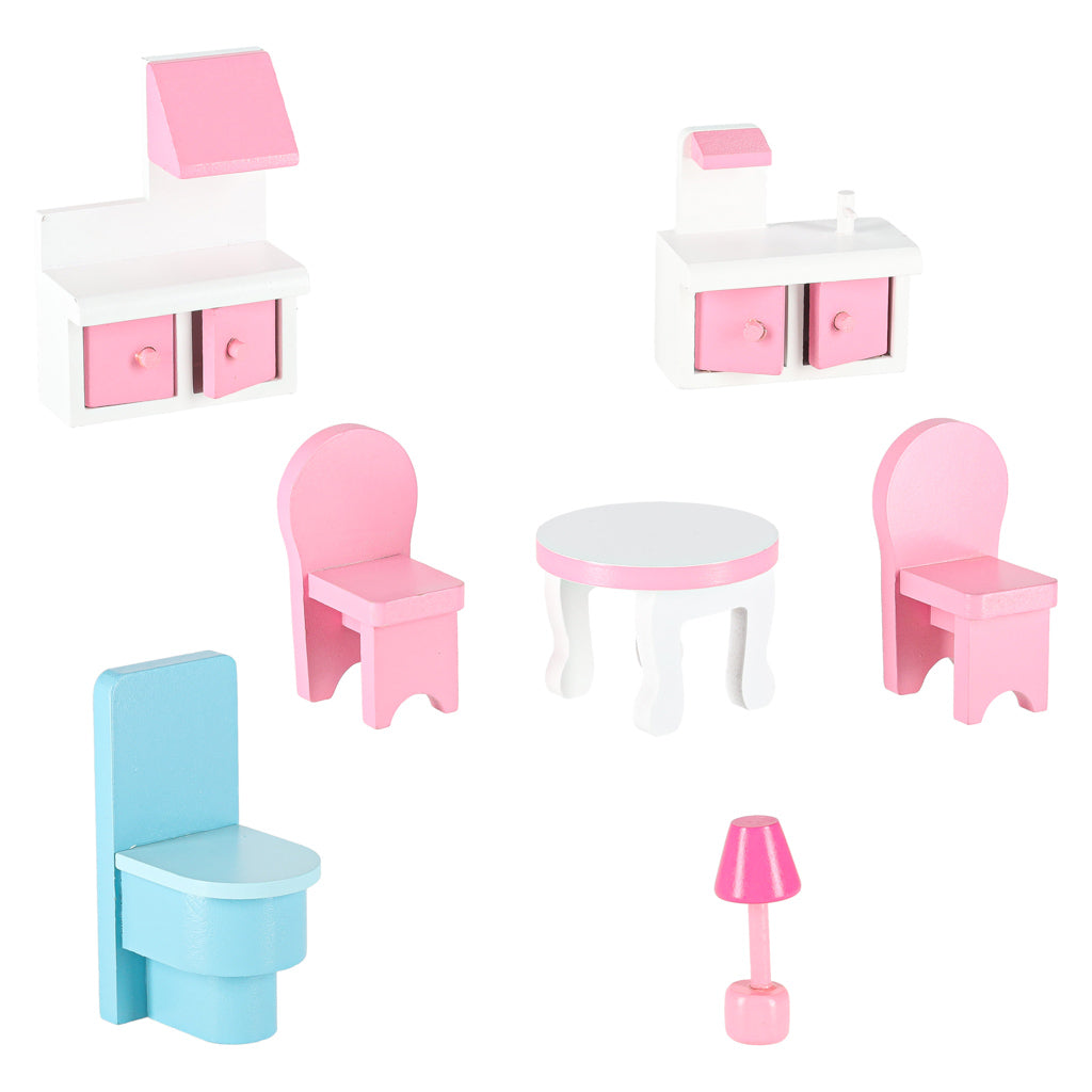 Lulilo Gardeno medinis lėlių namelis su sodeliu, baldeliais, 70 cm, rožinis, su LED apšvietimu