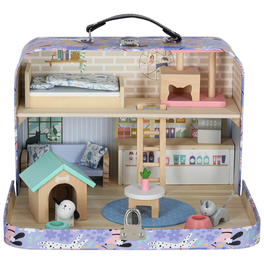 Namukas lagamine - viešbutis SPA gyvūnams su mediniais baldeliais ir figūrėlėmis