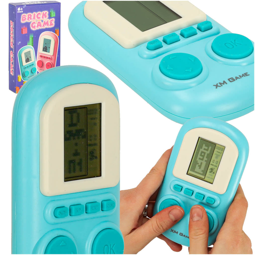 Mėlyna nešiojama retro stiliaus elektroninė žaidimų konsolė