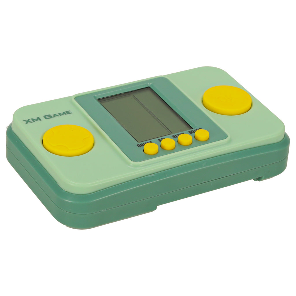 Nešiojama elektroninė arkadinių žaidimų konsolė, retro stiliaus, žalios spalvos