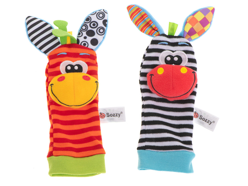 Barškučio tipo žaislinės kojinytės kūdikiams, 2 vnt.