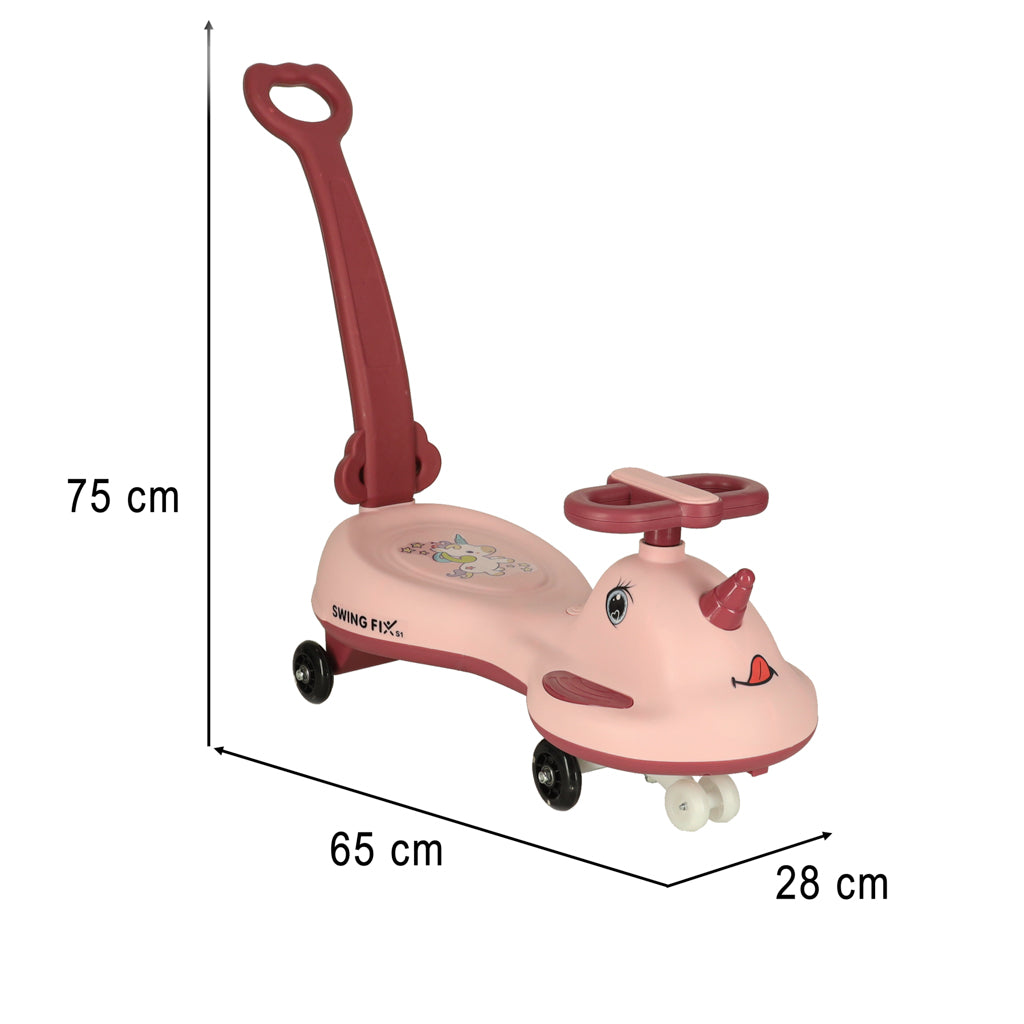 Gravitacinis paspirtukas LED Swing FIX S1 su rankena, rožinis, iki 65 kg