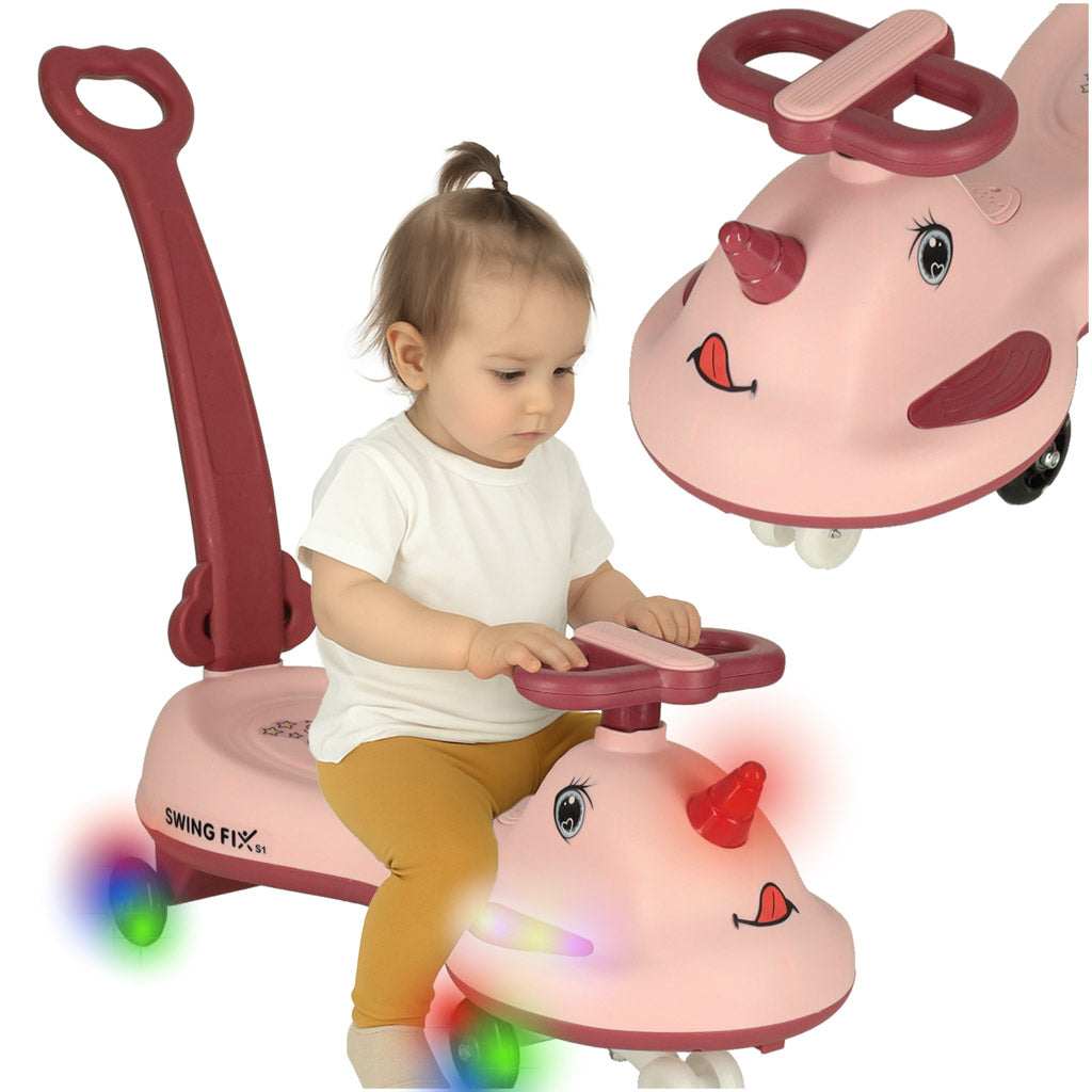 Gravitacinis paspirtukas LED Swing FIX S1 su rankena, rožinis, iki 65 kg