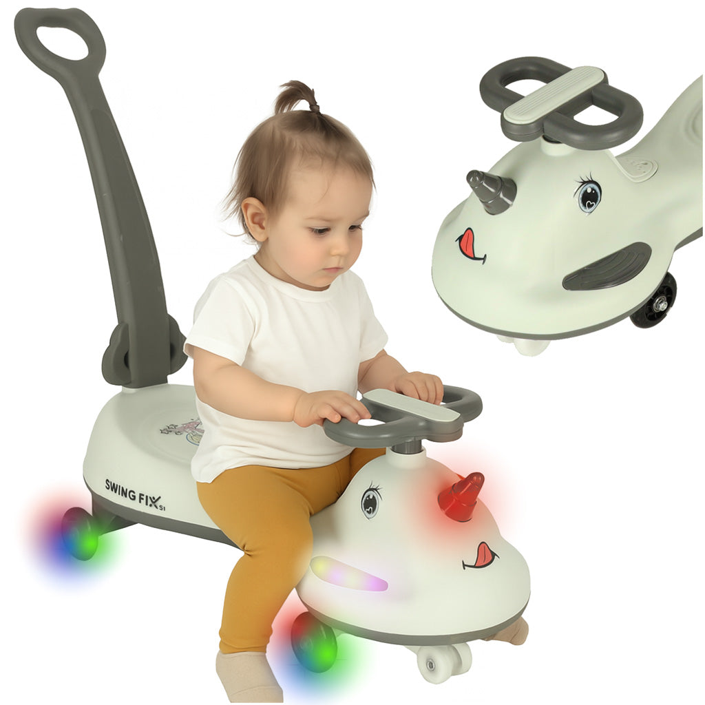 Gravitacinis paspiriamasis paspirtukas Swing FIX S1 su LED ratukais ir rankena, pilkas, maks. 65 kg