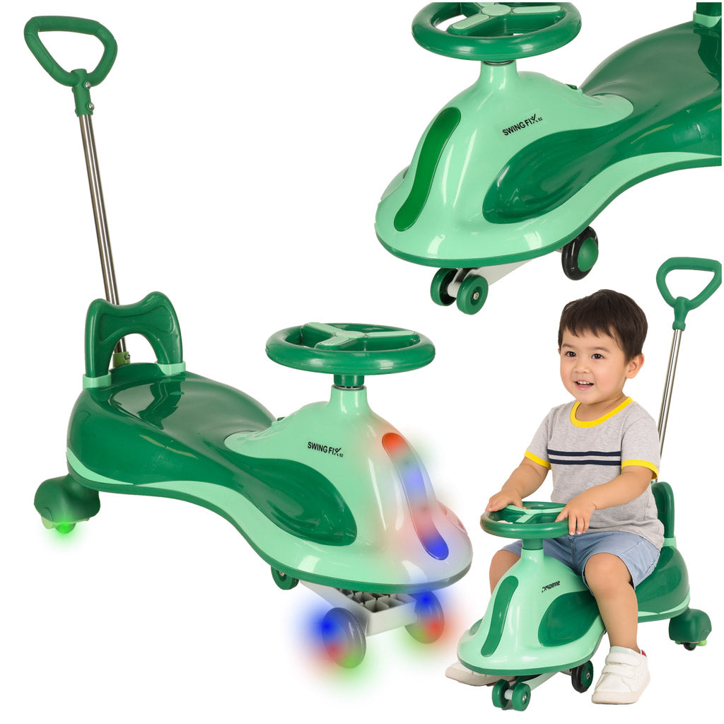 Gravitacinis paspirtukas LED Swing FIX S2 su stūmimo rankena, žalias, maks. 100 kg