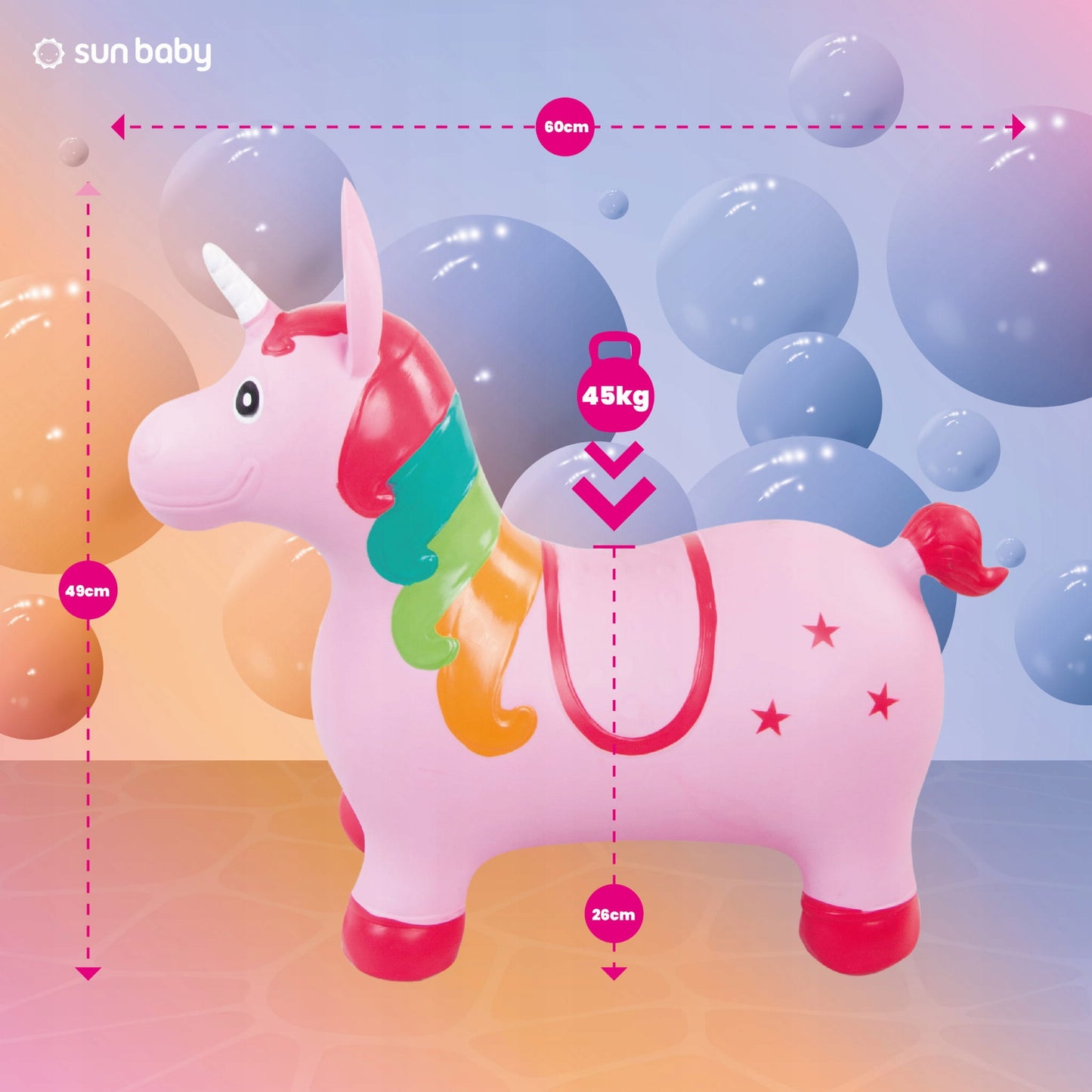 Guminis šokliukas Vienaragis, rožinis, spalvos pavyzdys – vaizdas 3