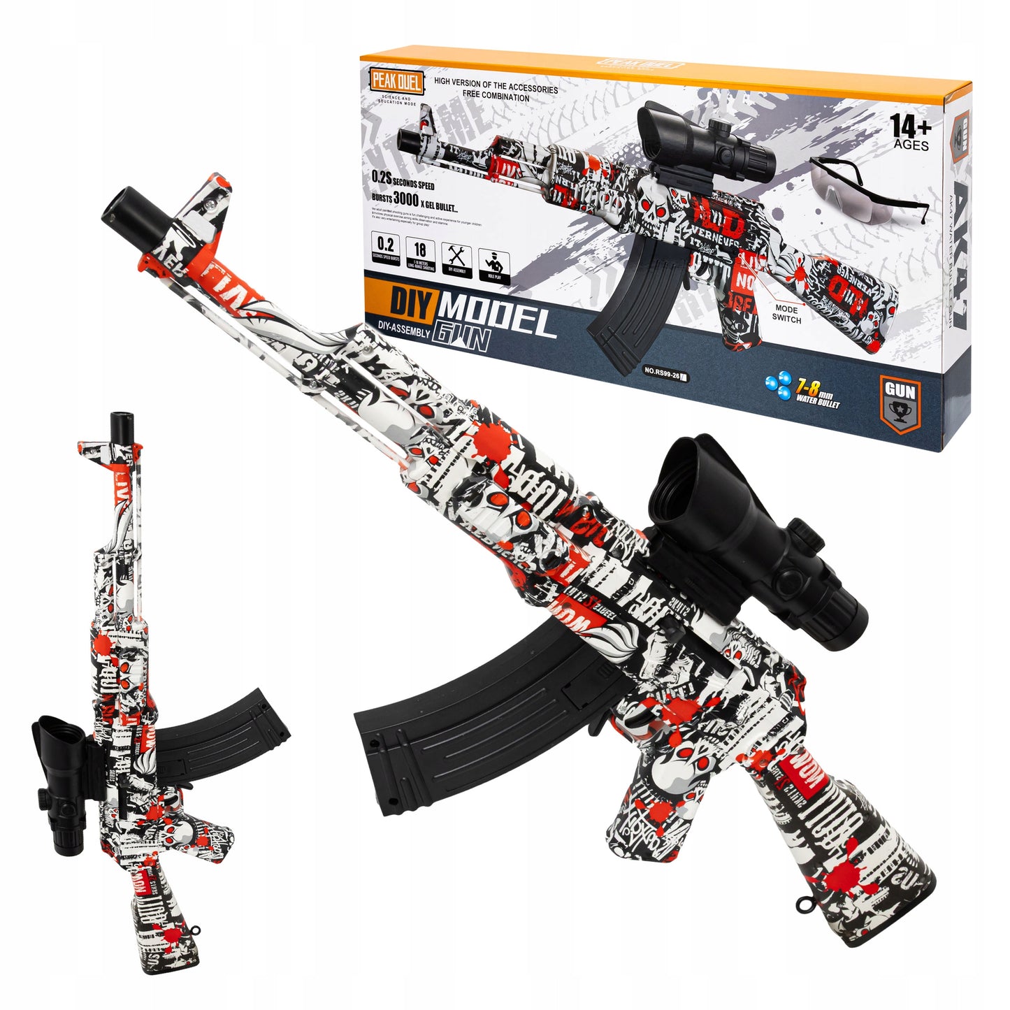 Automatinis šautuvas su gelinėmis kulkomis, dviem šaudymo režimais ir pilnu priedų komplektu - vaizdas 2