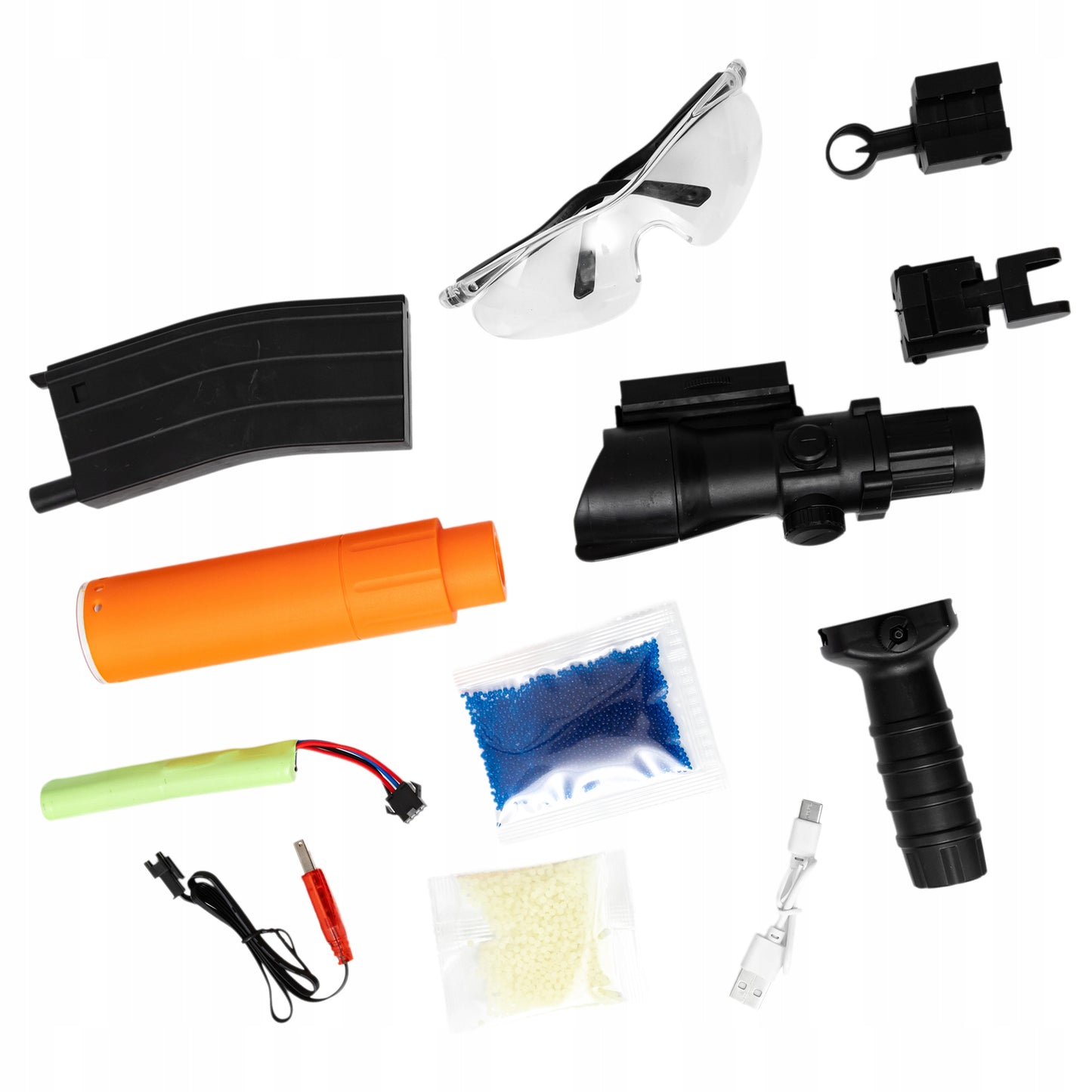 Automatinis šautuvas su gelinėmis kulkomis, LED šviesa ir apsauginiais akiniais - vaizdas 4