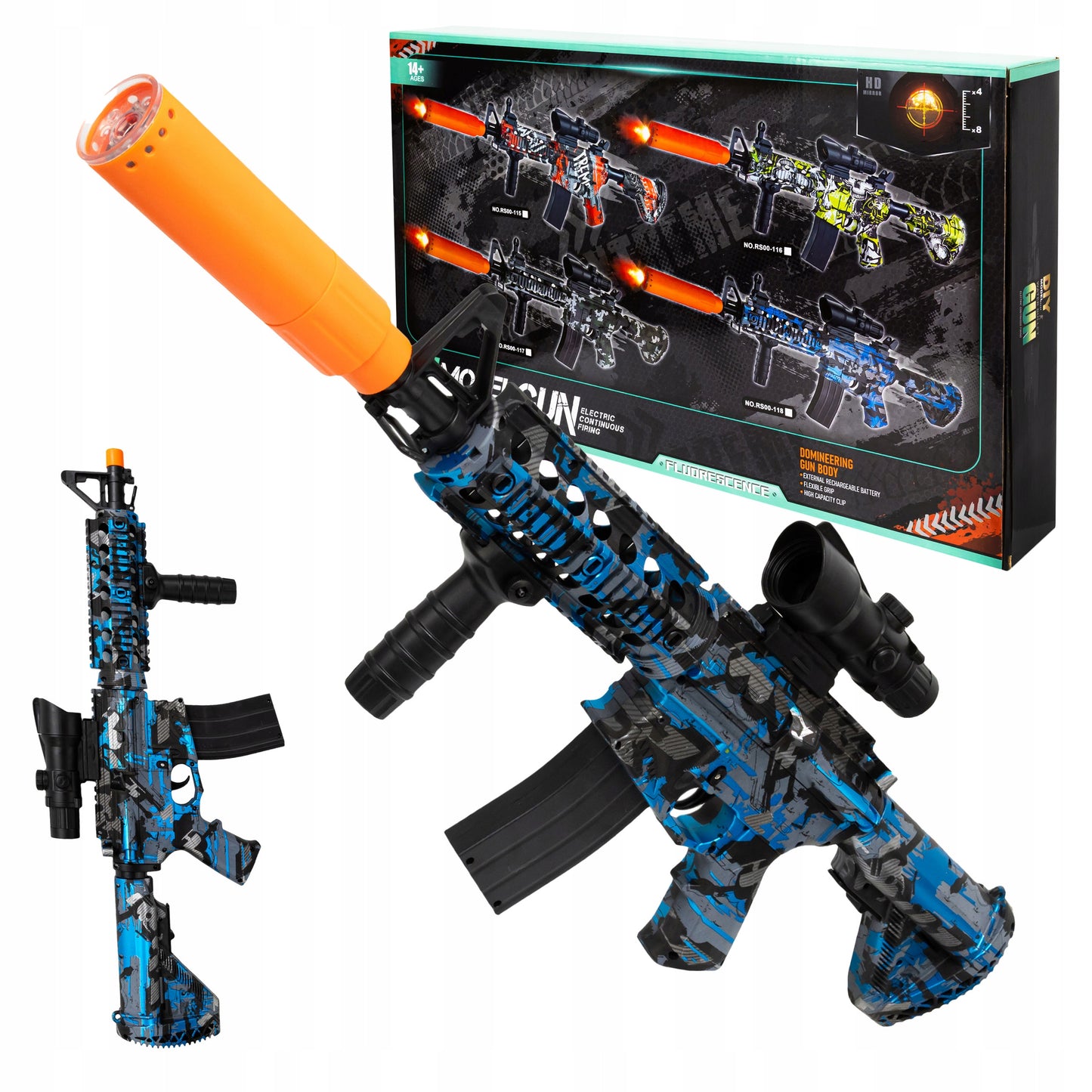 Automatinis šautuvas su gelinėmis kulkomis, LED šviesa ir apsauginiais akiniais - vaizdas 2