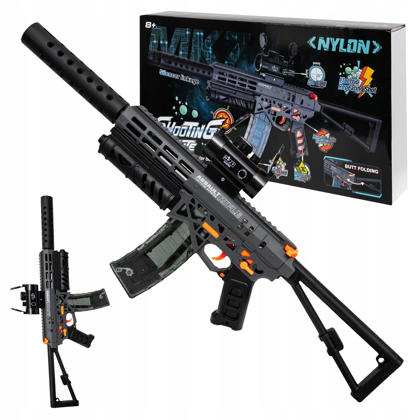 Automatinis pistoletas su gelinėmis kulkomis - didelis žaidimo rinkinys, 70 cm ilgio - vaizdas 6