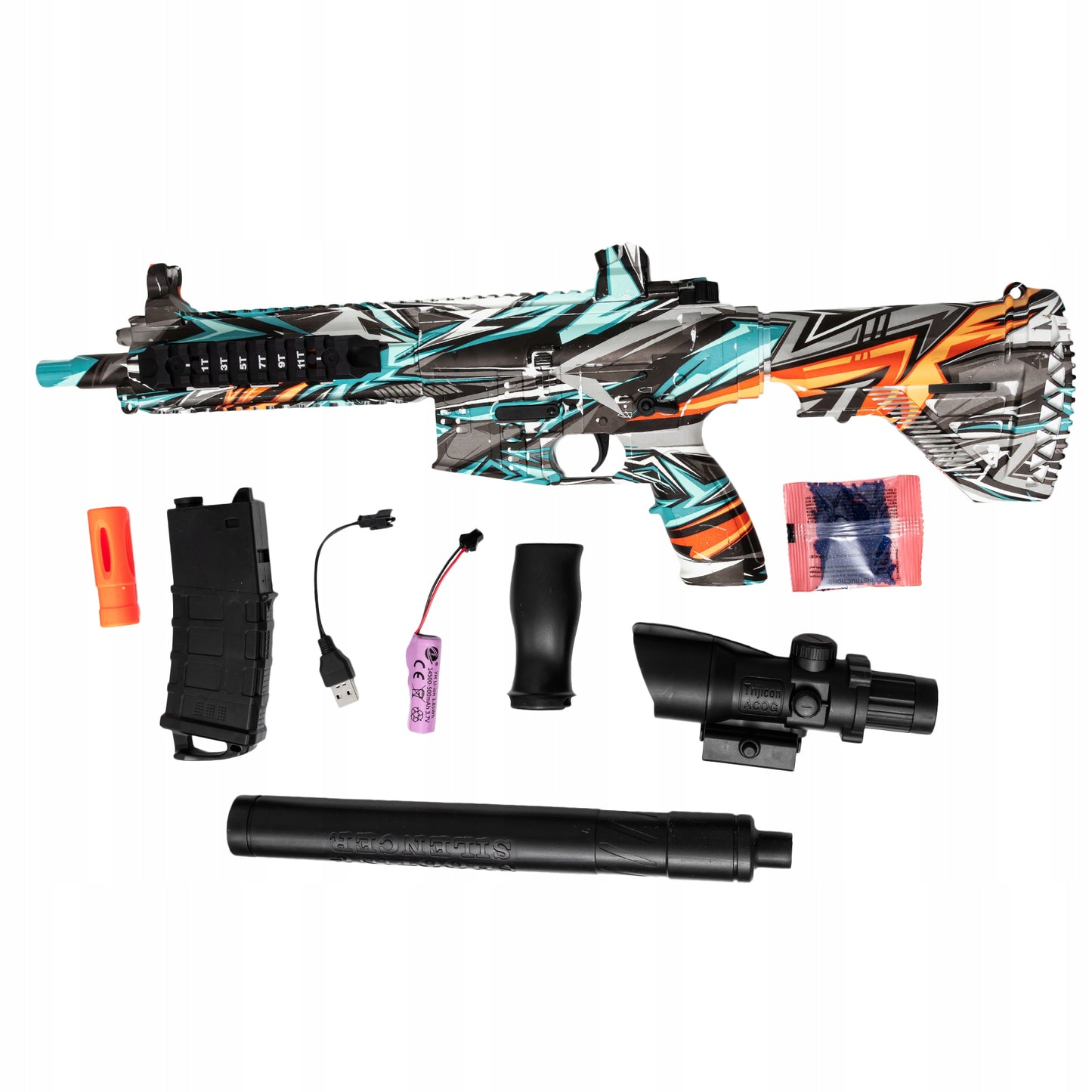 Automatinis pistoletas su gelinėmis kulkomis, dviem šaudymo režimais ir taikikliu - vaizdas 7