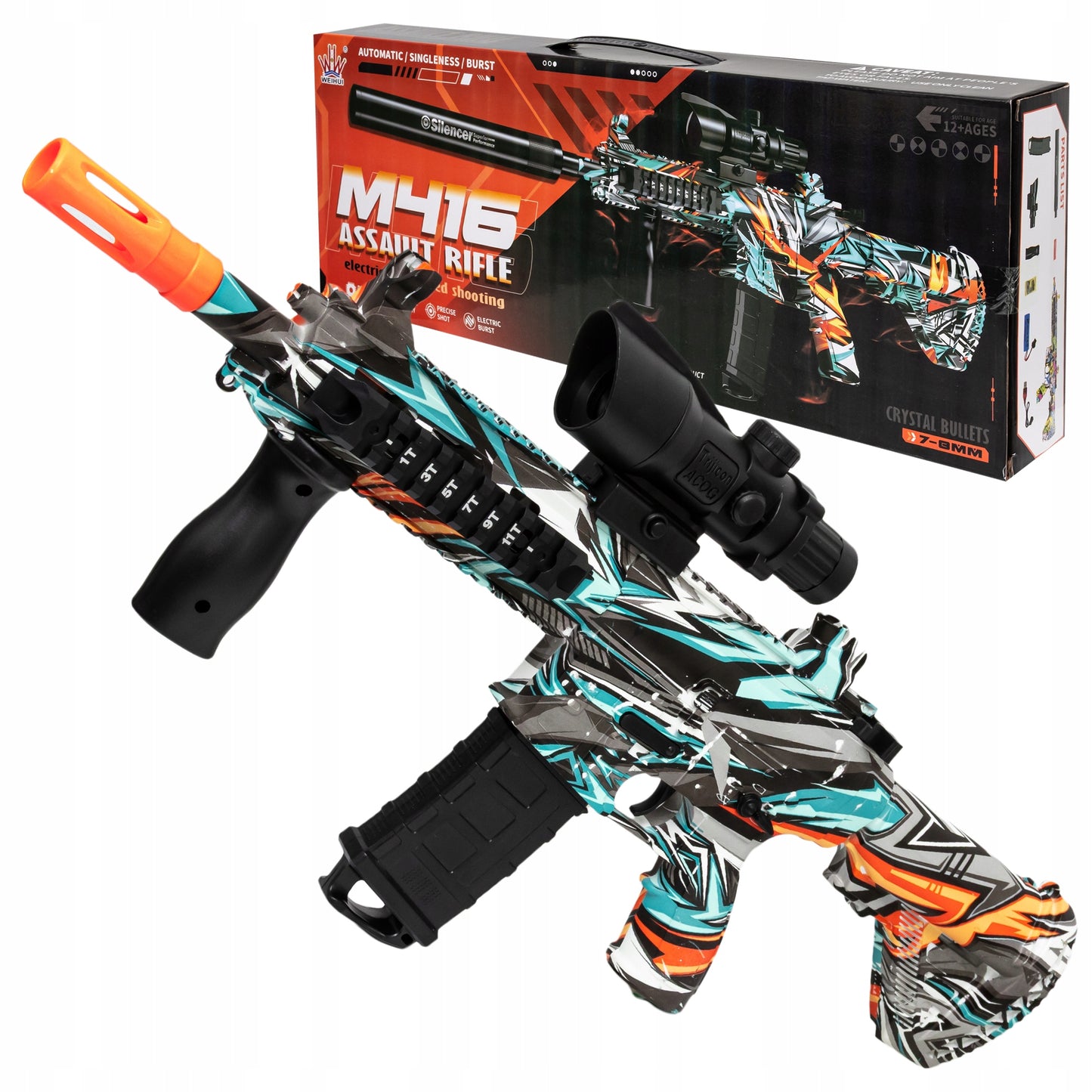 Automatinis pistoletas su gelinėmis kulkomis, dviem šaudymo režimais ir taikikliu - vaizdas 9