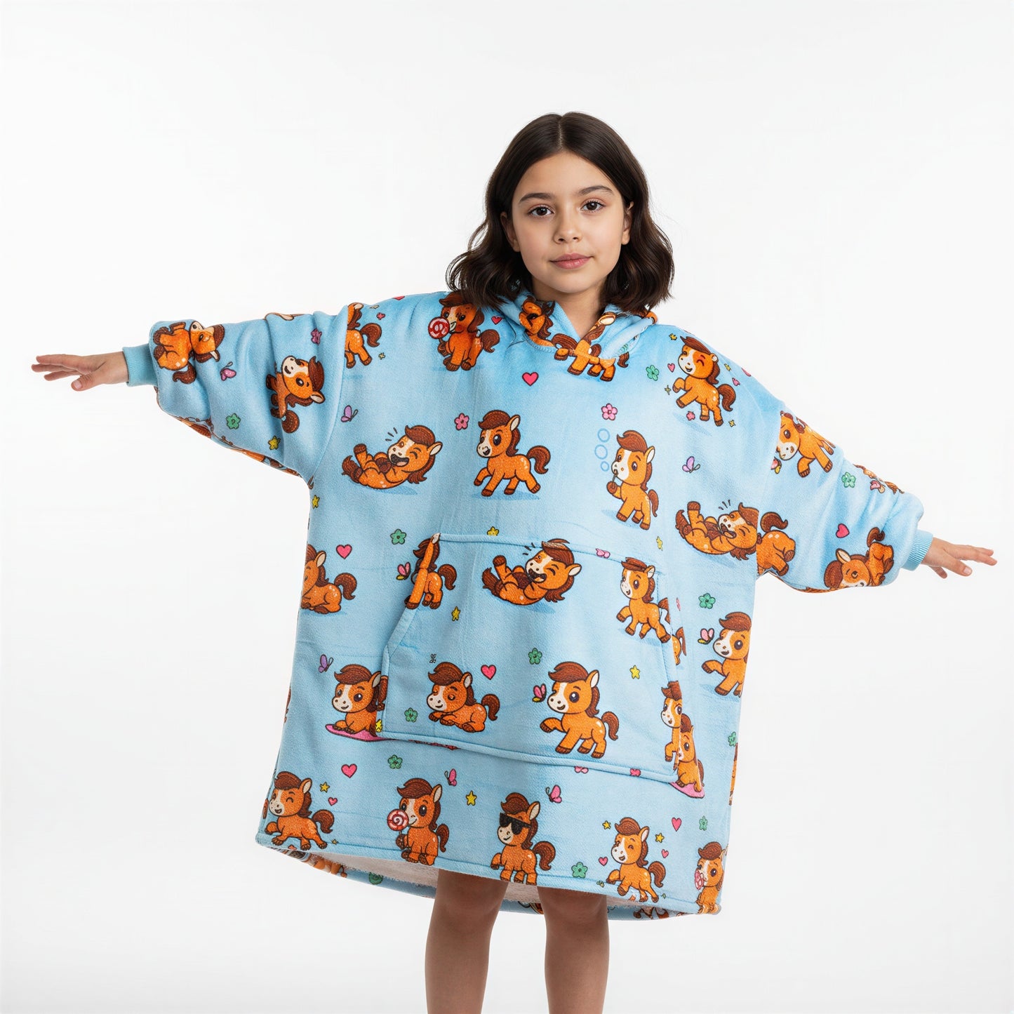 Vaikiškas džemperis-antklodė su gobtuvu (oversize)