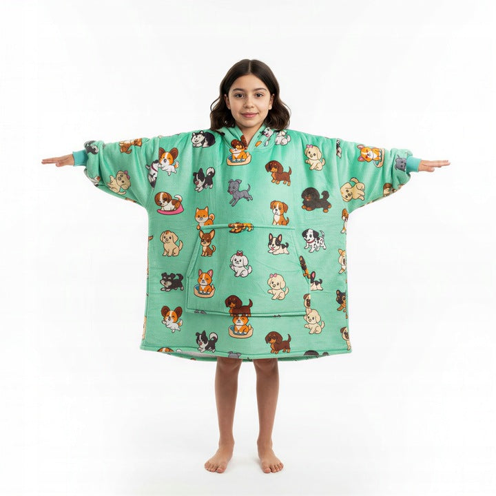 Vaikiškas džemperis-antklodė su gobtuvu (oversize)