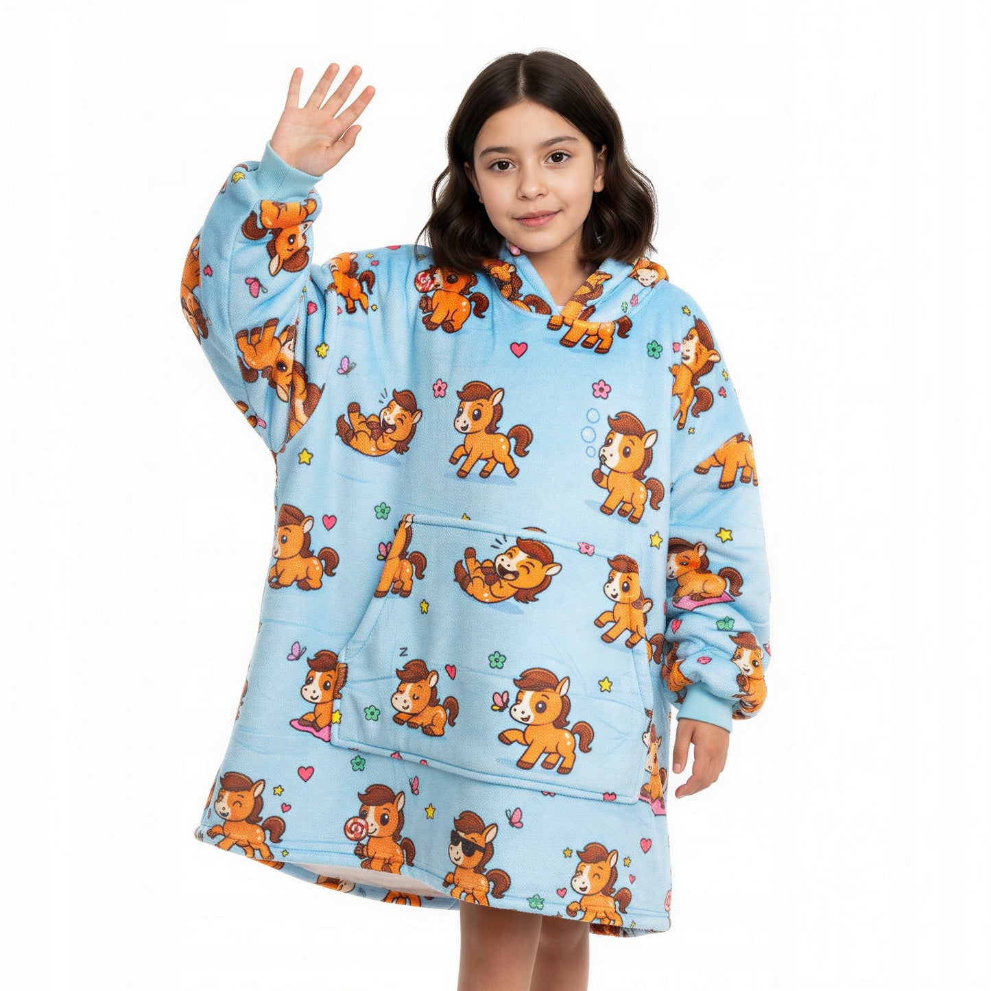 Vaikiškas džemperis-antklodė su gobtuvu (oversize)