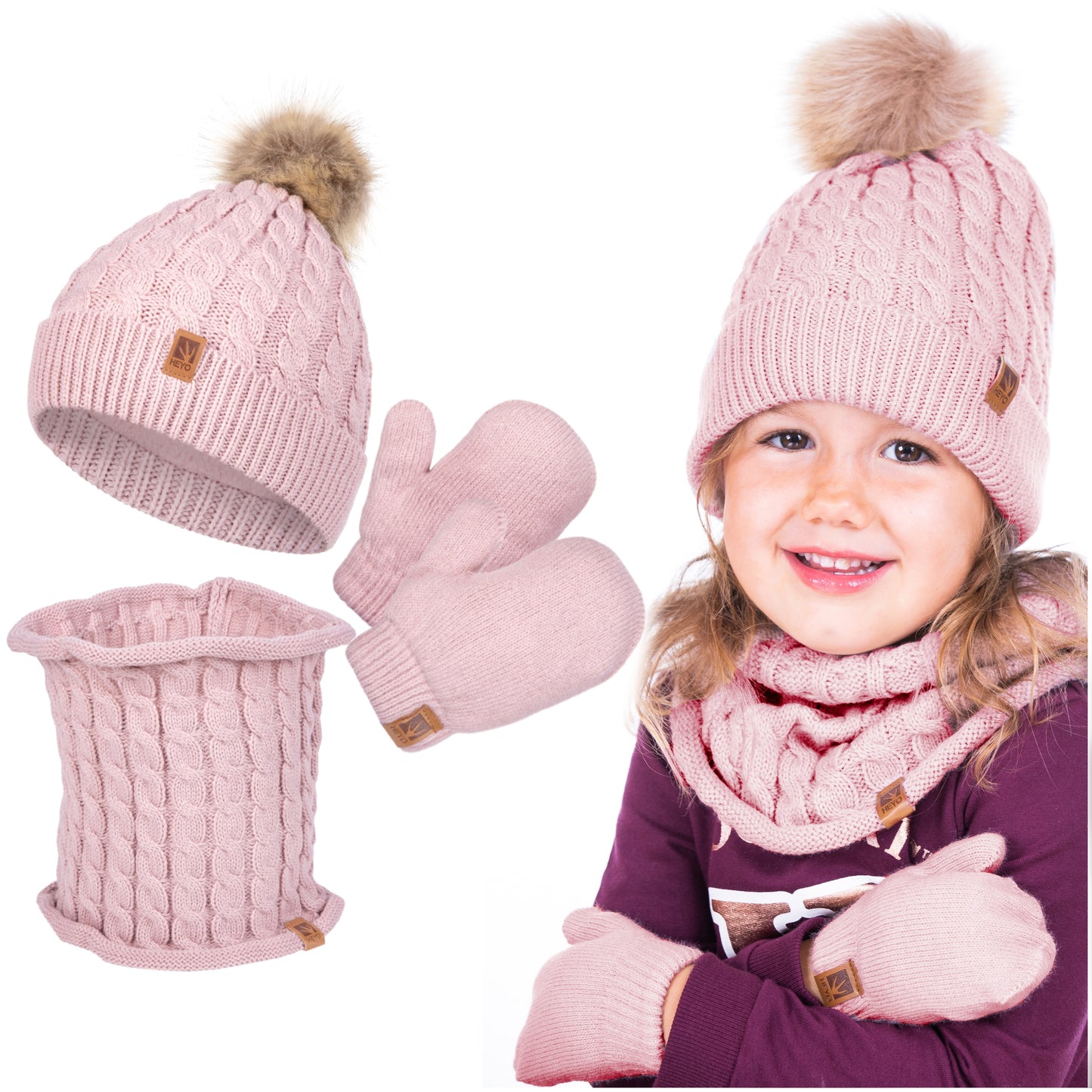 Mergaitės kepurės, šaliko ir pirštinių komplektas su polar medžiaga – vaizdas 2