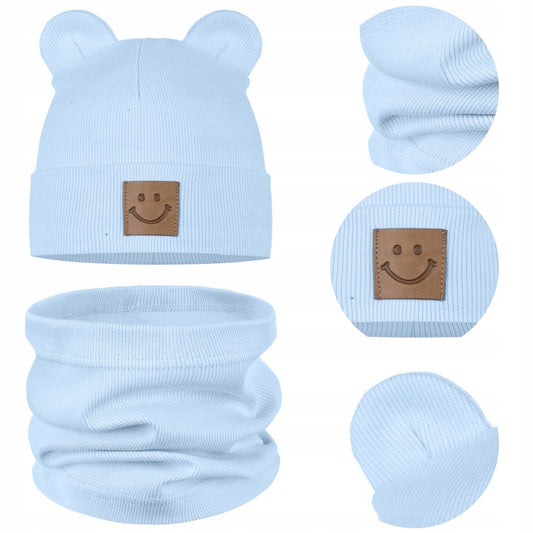 Komplektas: rudens kepurė, šalikas, 95% medvilnė, mėlynas – pagrindinis vaizdas