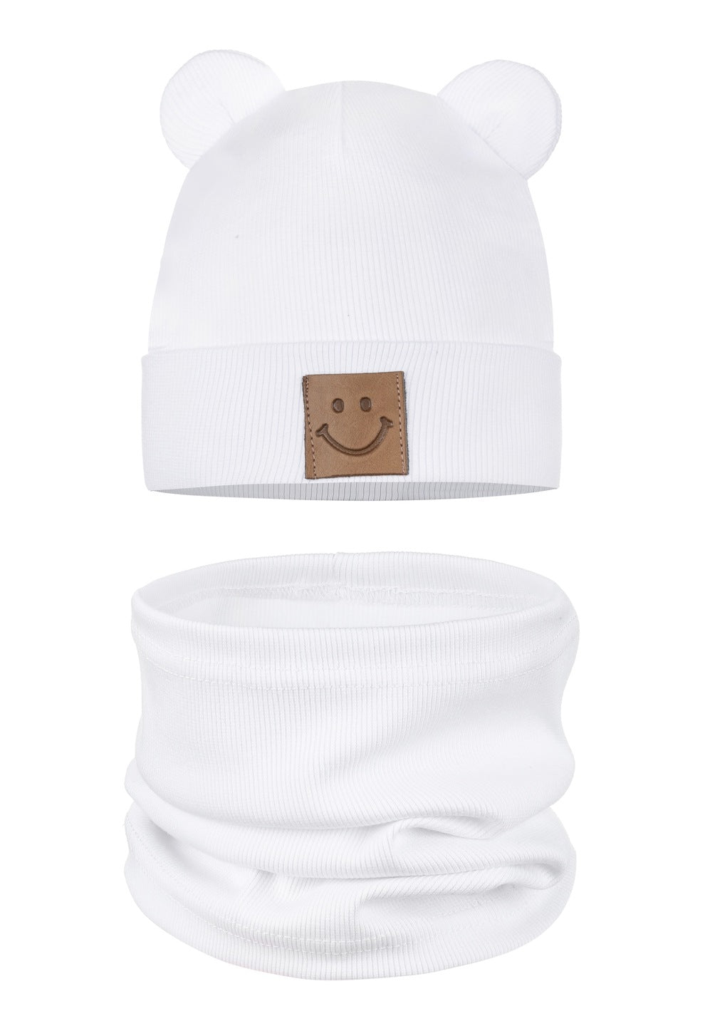 Rudens kepurės ir šaliko komplektas, 95% medvilnė, baltas – pagrindinis vaizdas