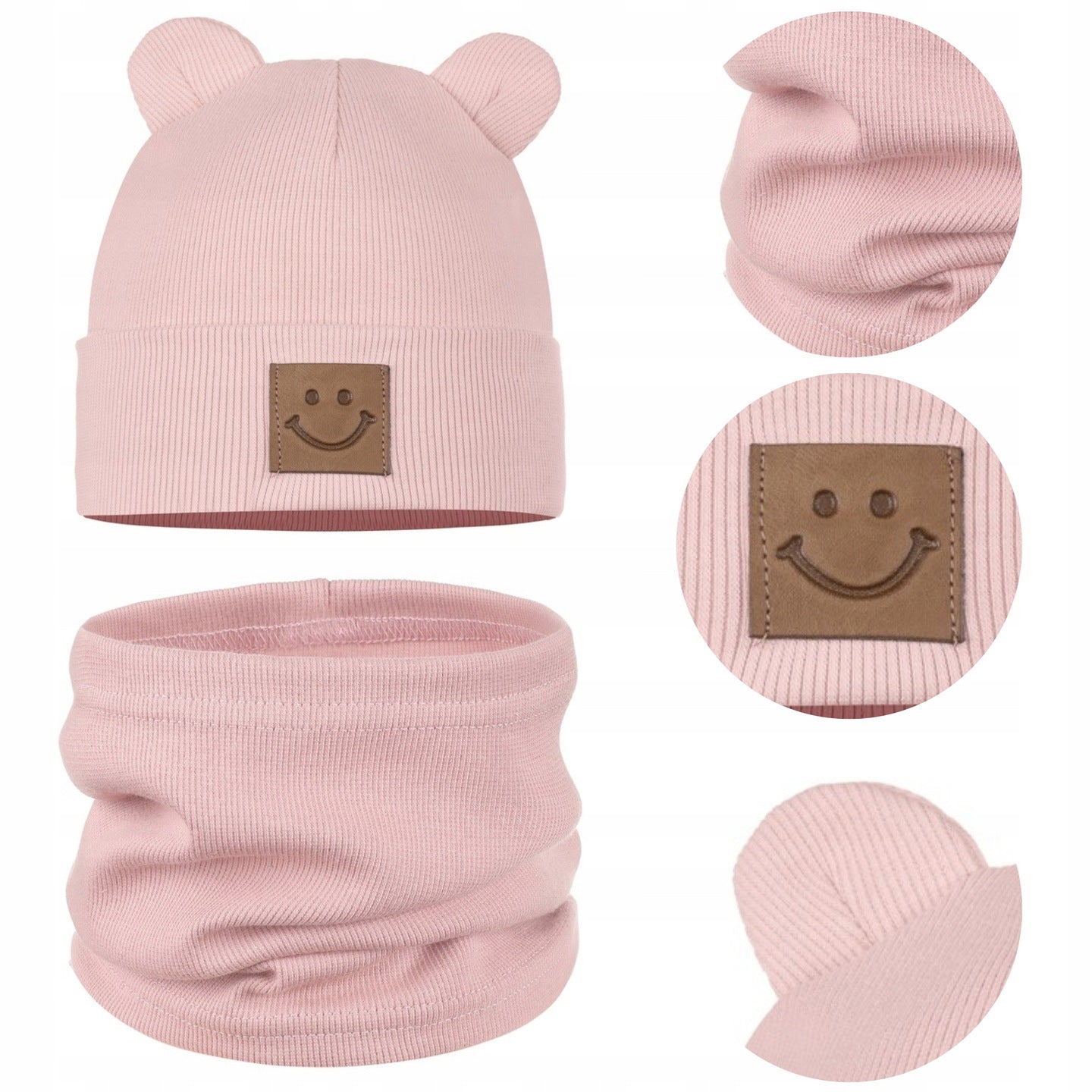 Rudens kepurės ir šaliko komplektas, 95% medvilnė, rožinis – vaizdas 3