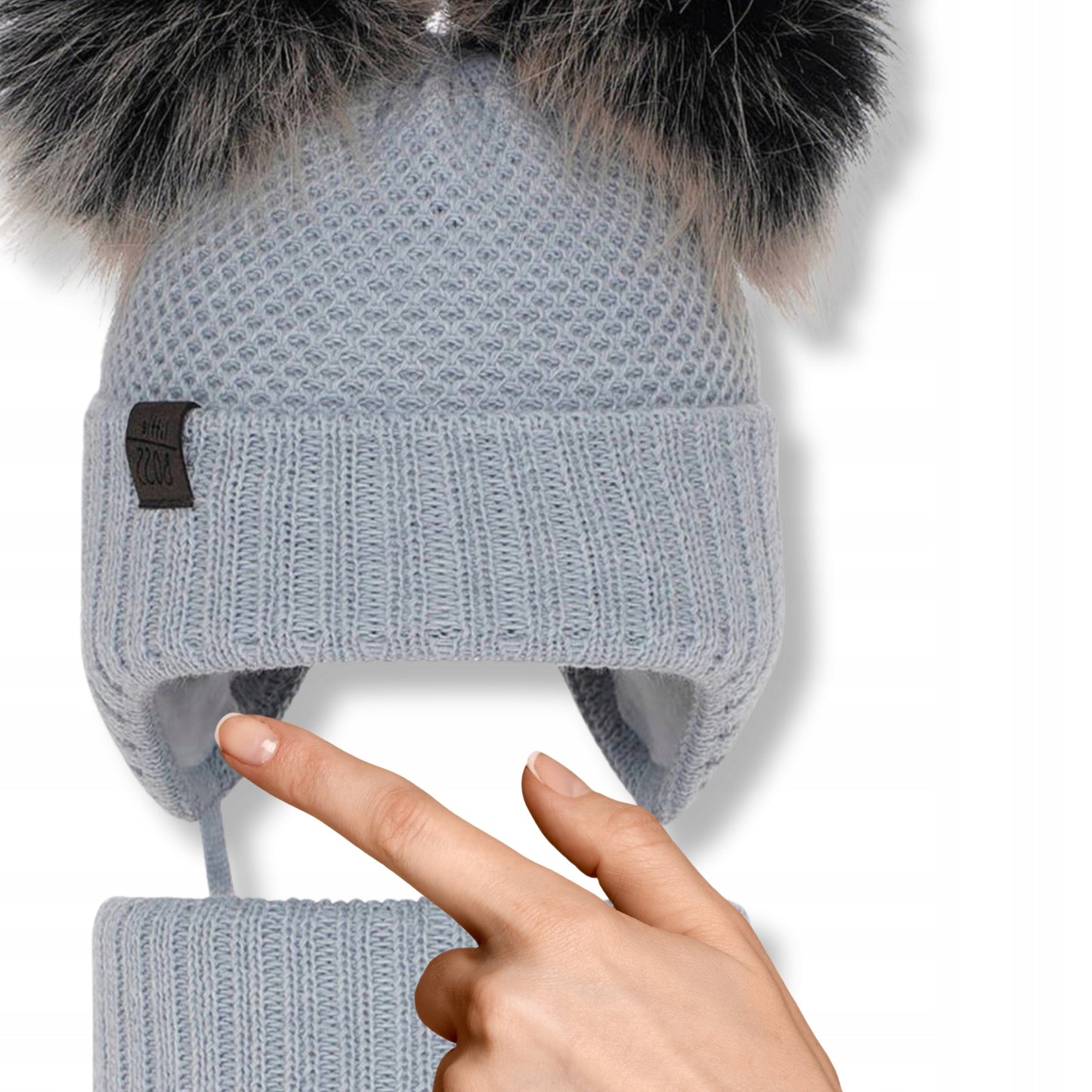 Vaikų žieminis komplektas - kepurė ir šalikas pilkas, gamintojo kodas – vaizdas 4