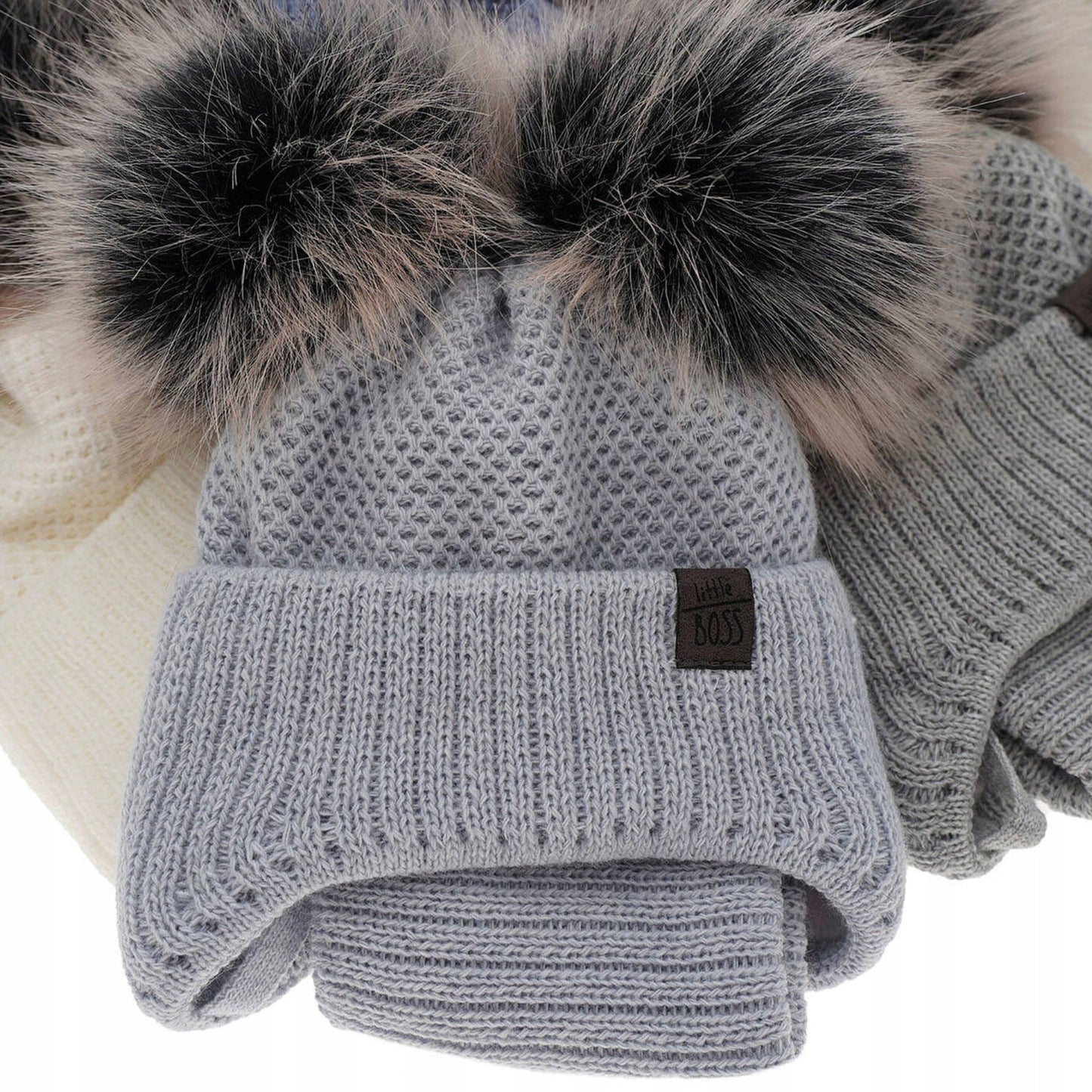 Vaikų žieminis komplektas - kepurė ir šalikas pilkas, be prekės ženklo – vaizdas 3