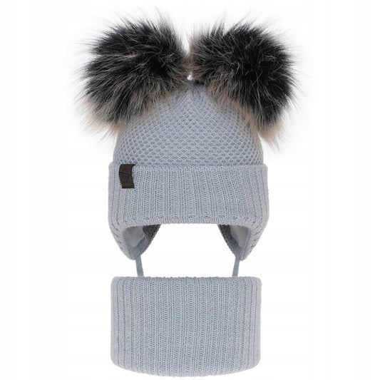 Vaikų žieminis komplektas - kepurė ir šalikas pilkas – pagrindinis vaizdas