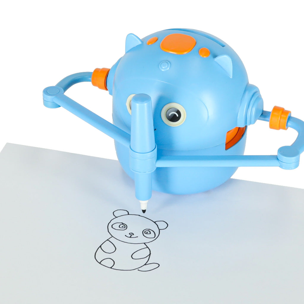 Edukacinis piešimo robotas su kortelėmis ir flomasteriais – mėlynas