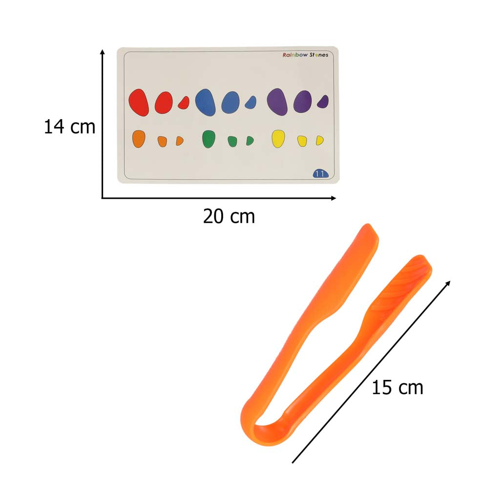 Montessori kūrybiniai spalvoti akmenėliai-dėlionė, 65 el.