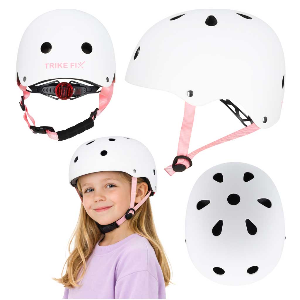 Vaikiškas dviratininko šalmas Trike Fix su LED žibintu, S 48-54 cm, baltas