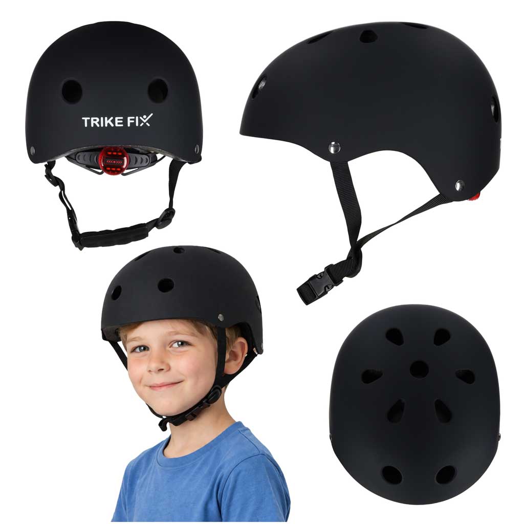 Juodas reguliuojamas vaikiškas dviračio šalmas Trike Fix su LED, S 48-54 cm