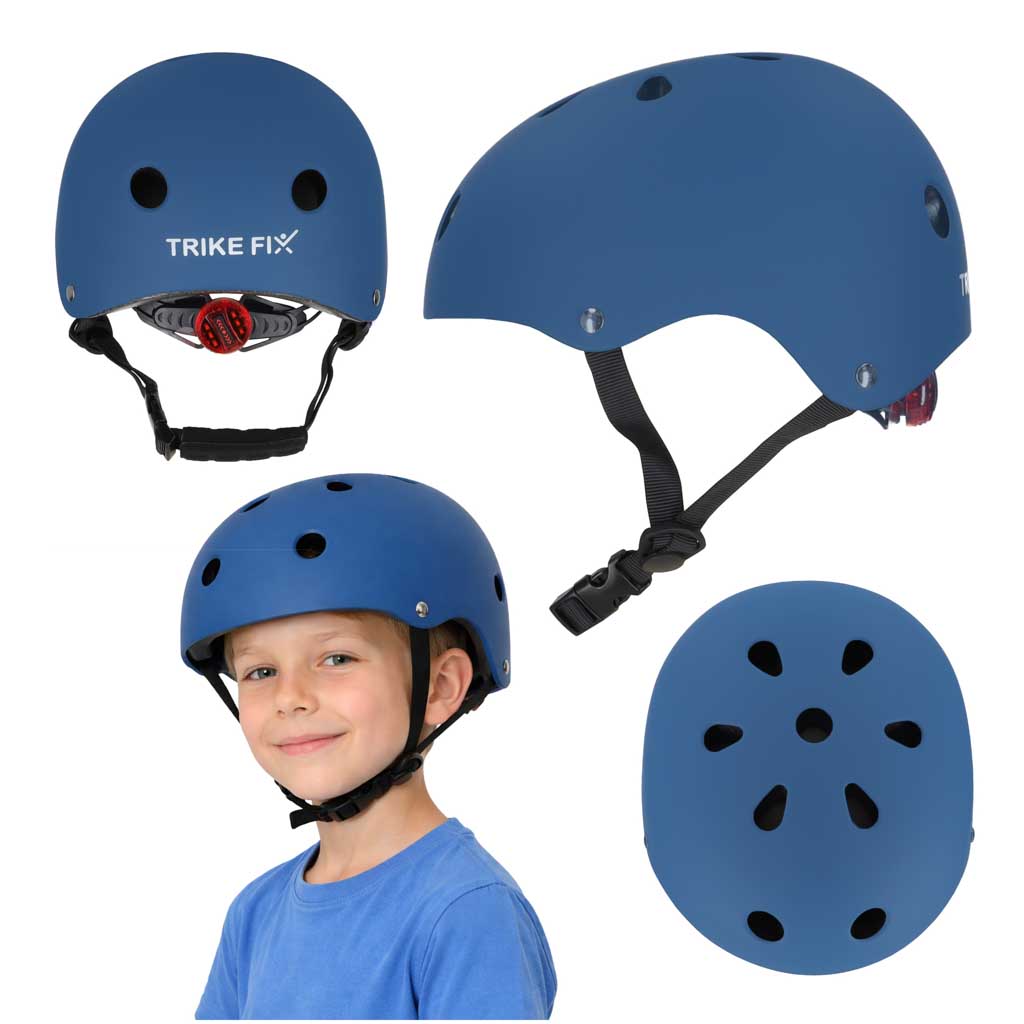 Tamsiai mėlynas vaikiškas dviratininko šalmas Trike Fix su LED, S 48-54 cm