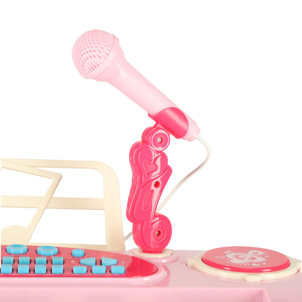 Interaktyvus sintezatorius vaikams, 37 klavišai, pianinas-vargonėliai su mikrofonu ir stovu, rožinis