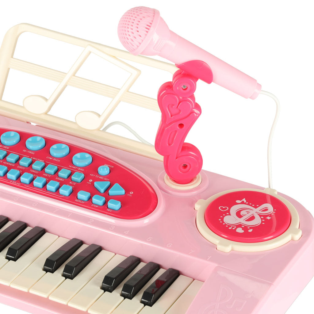 Interaktyvus sintezatorius vaikams, 37 klavišai, pianinas-vargonėliai su mikrofonu ir stovu, rožinis