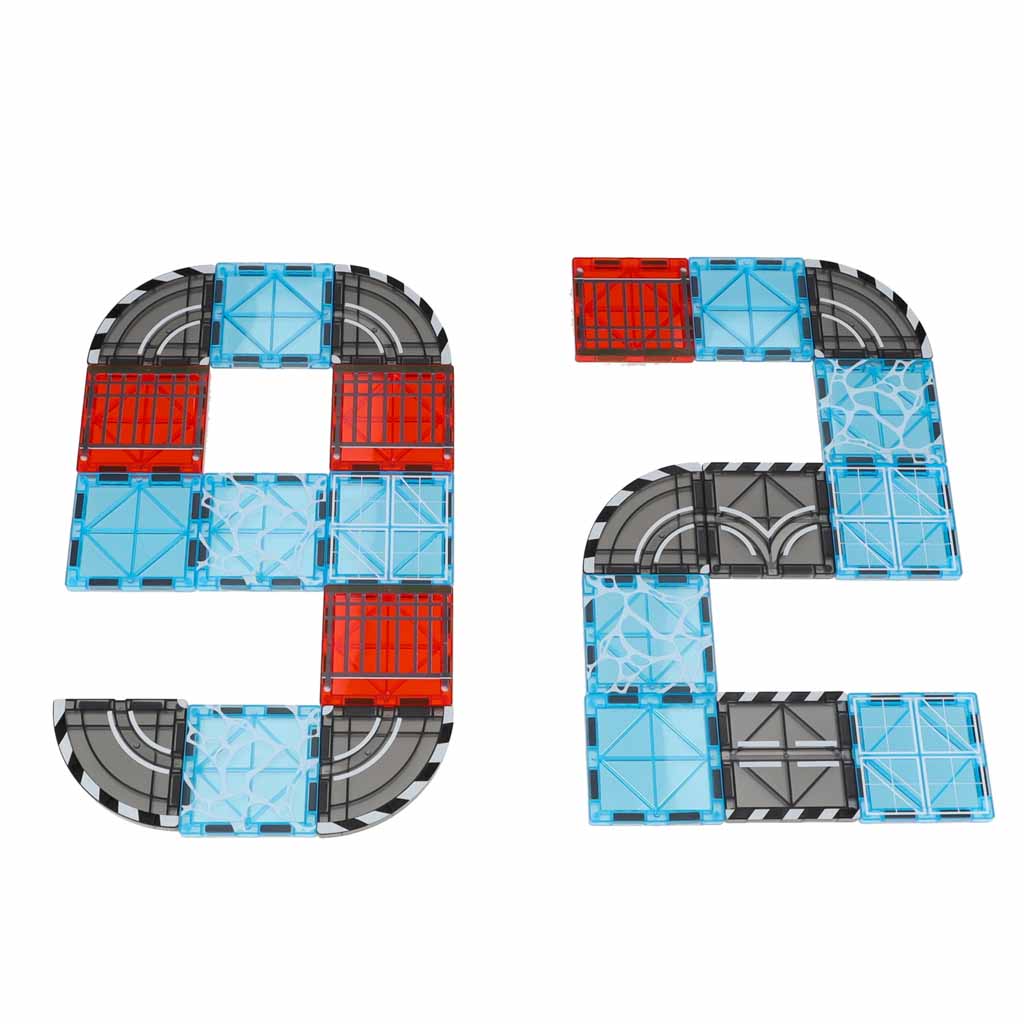 Magnetinės kaladėlės Miestas su 2 automobiliukais ir laivu, 91 dalis