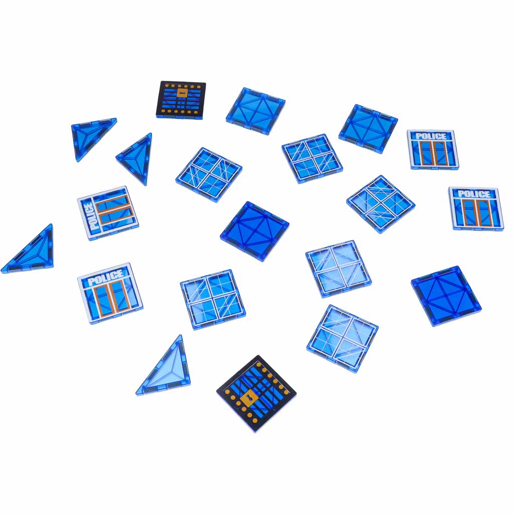 Magnetinės kaladėlės Policija su 2 automobiliukais ir sraigtasparniu, 91 dalis