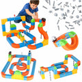 Didelis magnetinis konstruktorius su traukinių trasa, 140 detalių