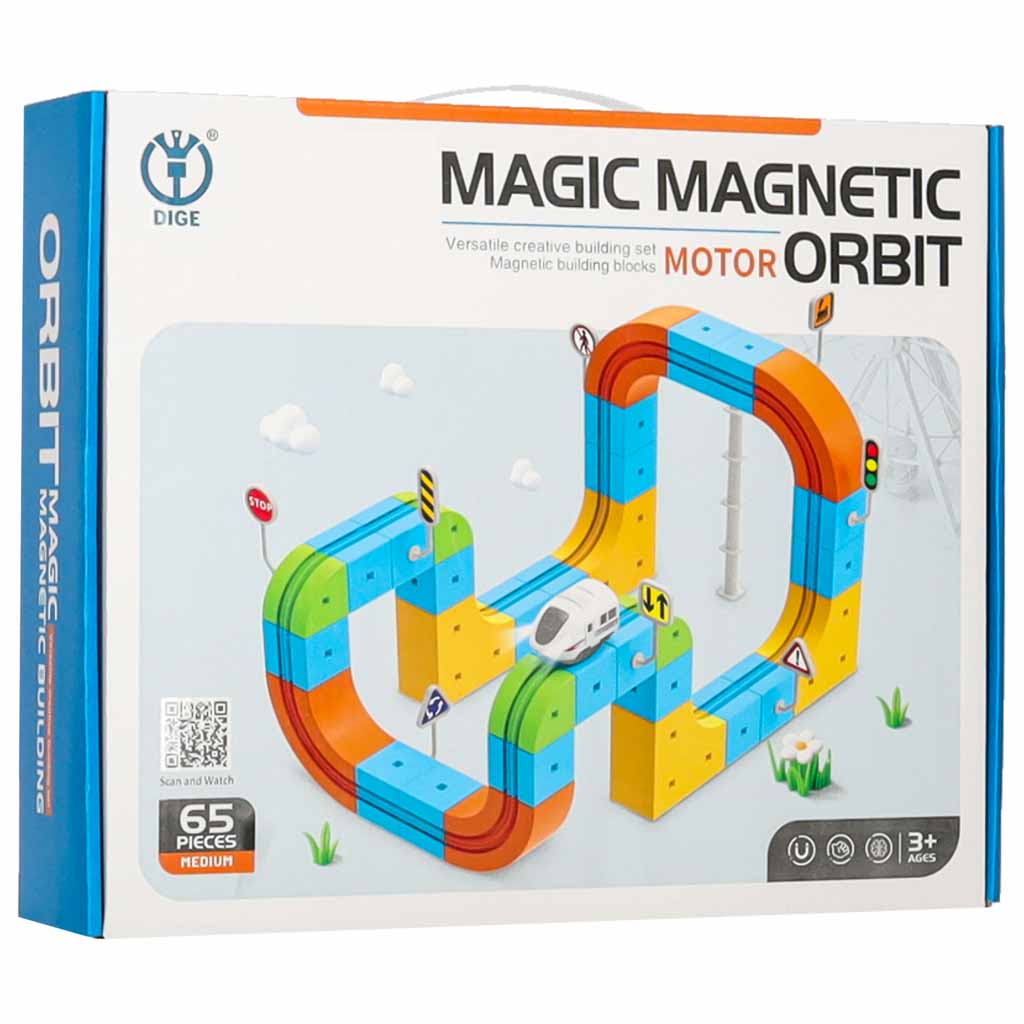 Magnetinis konstruktorius su traukinio trasa, 65 detalių rinkinys