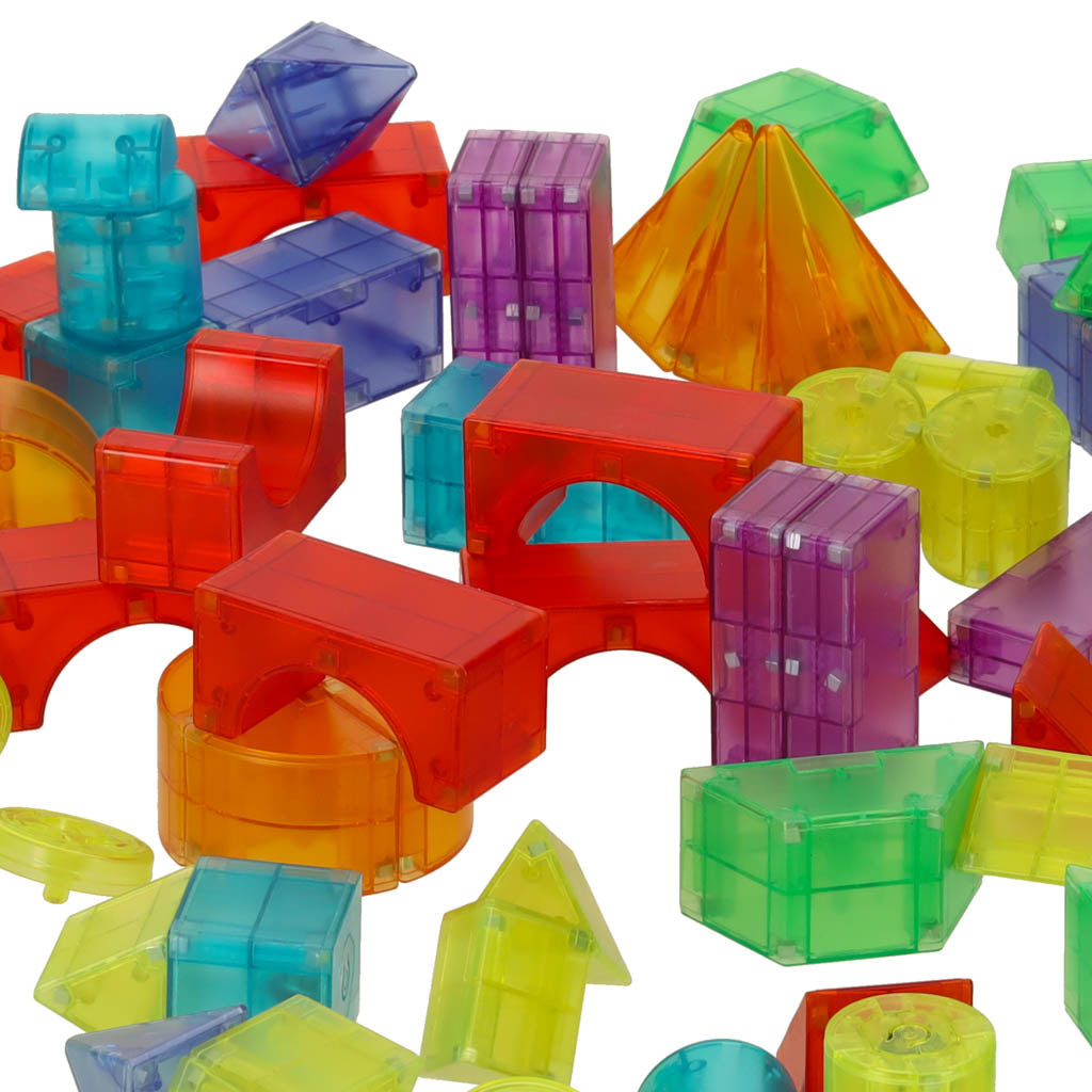 Magnetinės konstravimo kaladėlės su šviečiančiais elementais 3D figūroms, 134 vnt.
