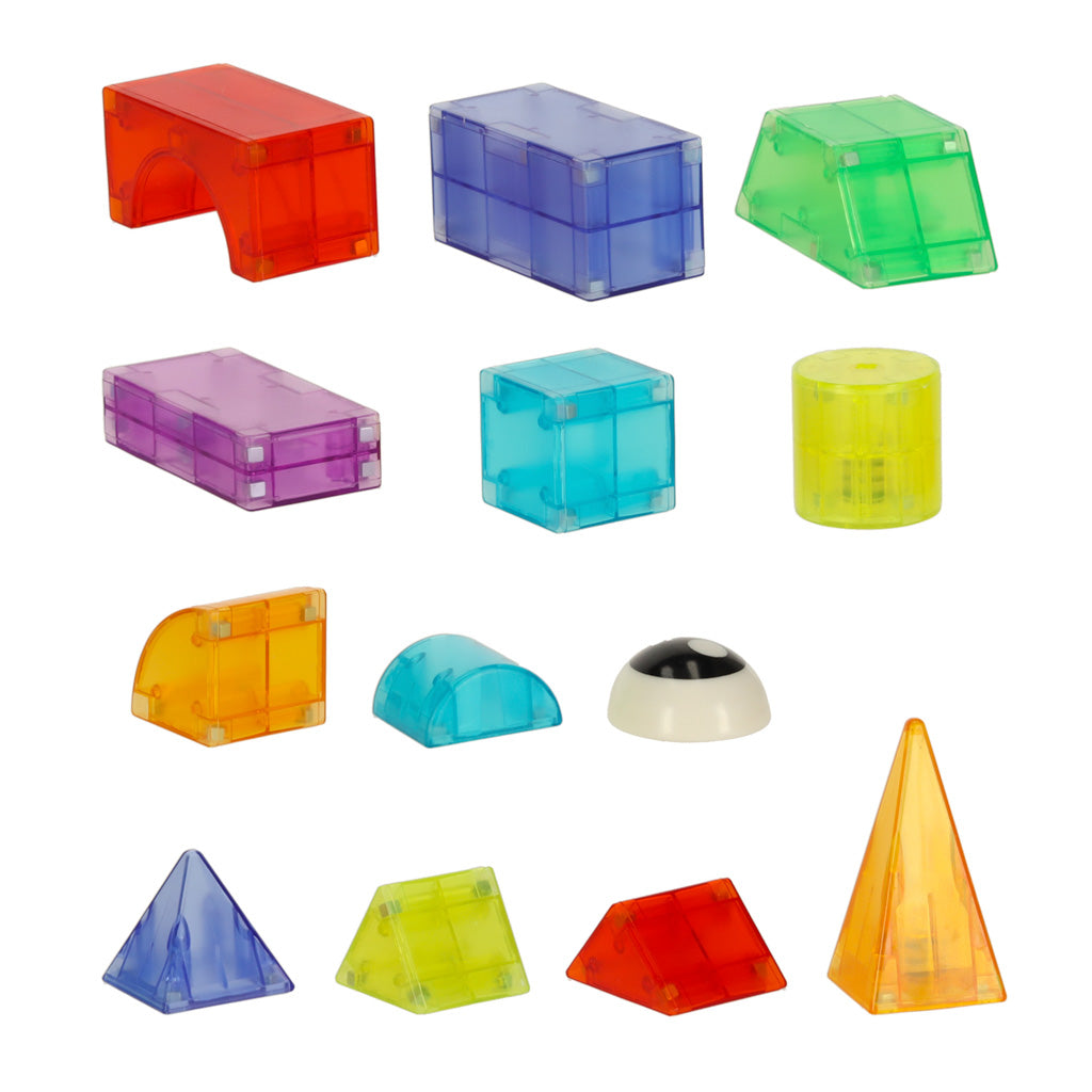 Magnetinės konstravimo kaladėlės su šviečiančiais elementais 3D figūroms, 134 vnt.