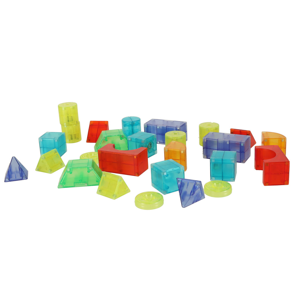 Magnetinės konstravimo kaladėlės su šviečiančiais elementais 3D figūroms, 134 vnt.