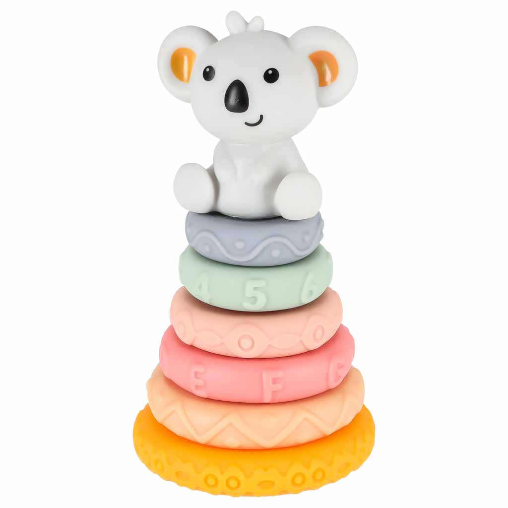 Minkštos jutiminės kaladėlės su piramide ir koala, 13 dalių rinkinys