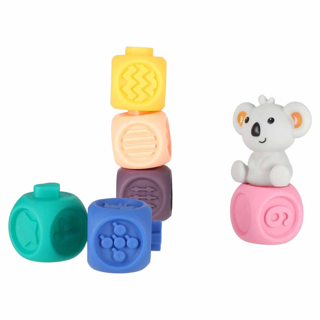 Minkštos jutiminės kaladėlės su piramide ir koala, 13 dalių rinkinys