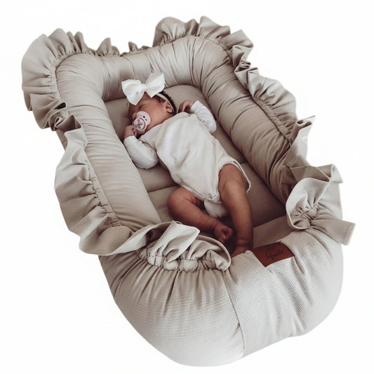 Premium Kūdikių lizdelis iš švelnaus aksominio audinio su dekoratyvine raukšle