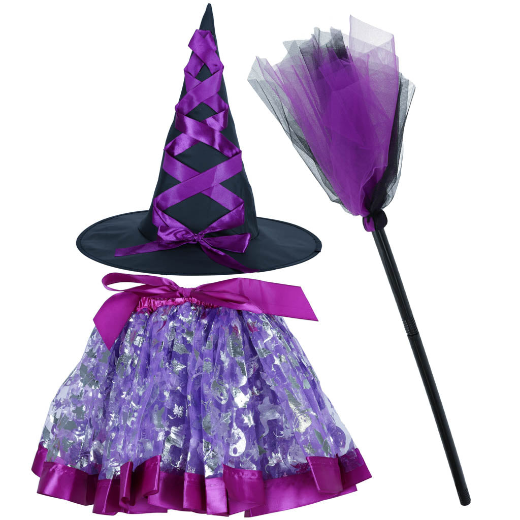 Karnavalinis raganos kostiumas vaikams, 3 dalys, violetinis