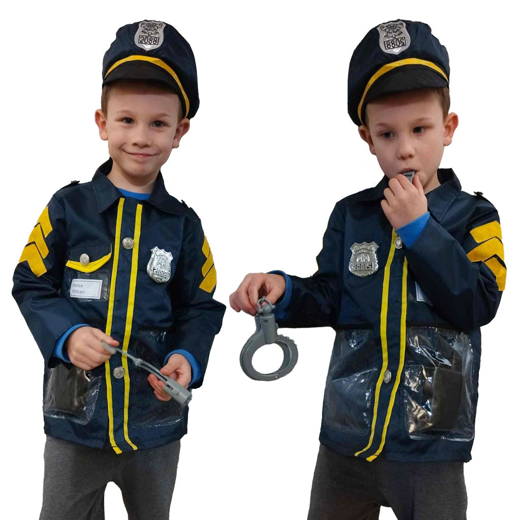 Karnavalinis policininko kostiumas su antrankiais ir kepure, rinkinys 3-8 metų vaikams