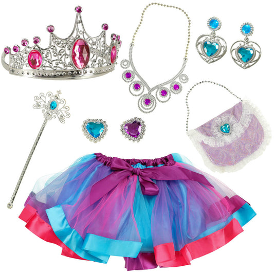 Karnavalinis kostiumas princesė/karalienė su karūna ir rankine, 9 dalių rinkinys