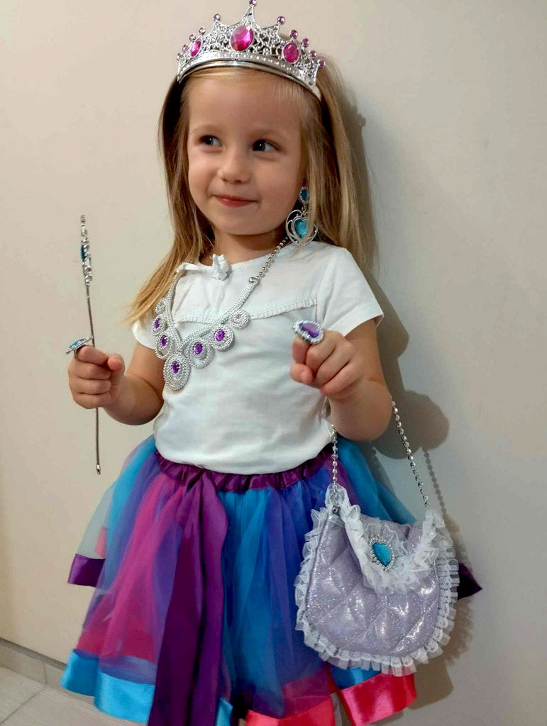 Karnavalinis kostiumas princesė/karalienė su karūna ir rankine, 9 dalių rinkinys