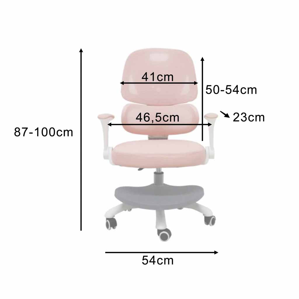 Ergonominė vaikiška kėdė su pakoju, sukama ir reguliuojama, rožinė